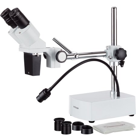 AMSCOPE 10X-20X Compact Fixed-Lens Stereo Boom-Arm Microscope With Gooseneck LED Light SE400-Z
